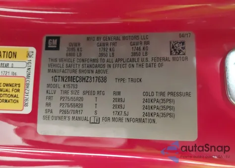 2017 GMC Sierra 1500 Sle from USA, damaged, VIN 1GTN2MEC8HZ317638